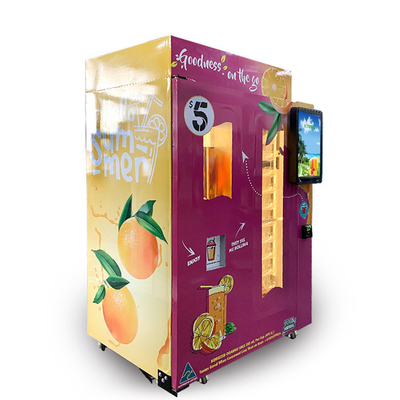 Il distributore automatico commerciale del succo d'arancia del centro commerciale conia e nota i accettori
