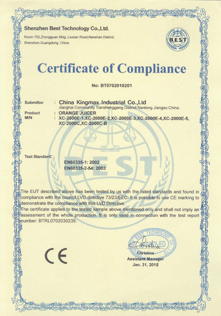 Cina China Kingmax Industrial Co.,ltd. Certificazioni